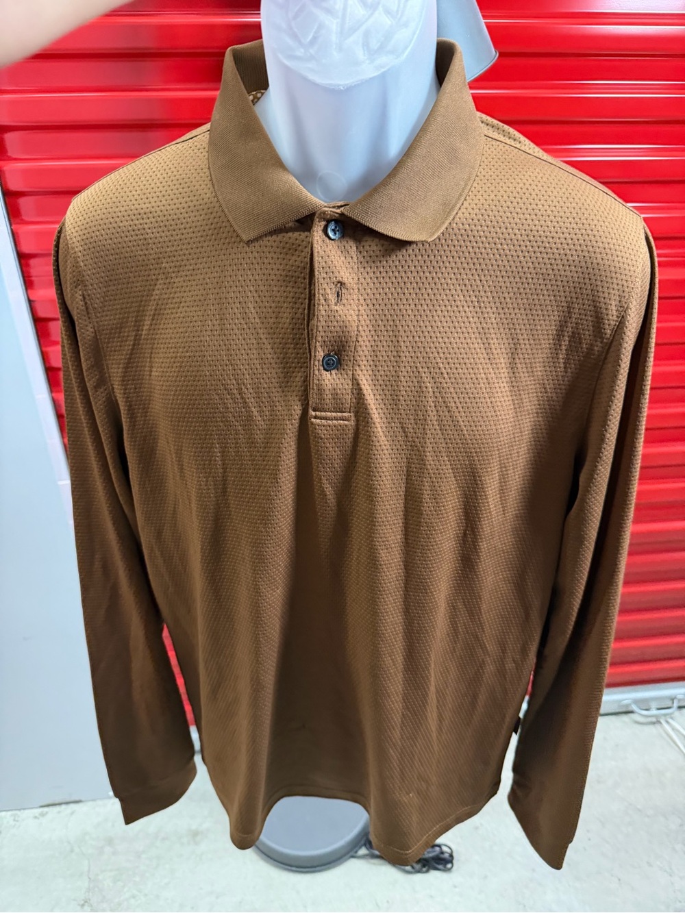 Perry Ellis Long-Sleeve Polo in Brown